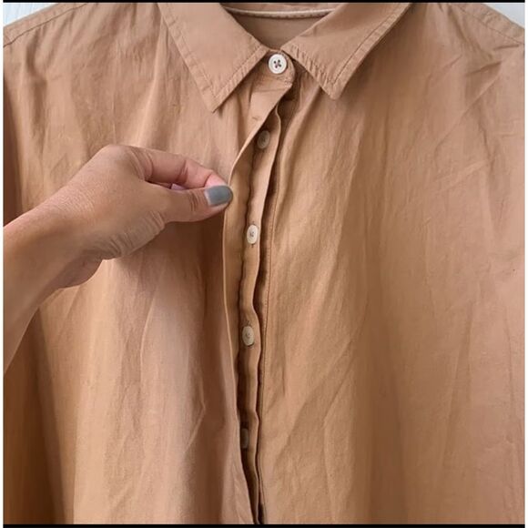 By ANTHROPOLOGIE Women’s Tan Button-Side Cotton Tunic Blouse Long Sleeve Size Me - Picture 3 of 11